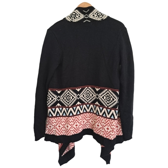 🪻BOGO🪻 PINK ROSE Boho Waterfall Open Front Cardigan Southwest Black Pink - Picture 6 of 13